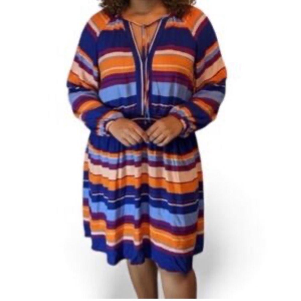 Eloquii Vibrant Long Sleeve Striped Dress